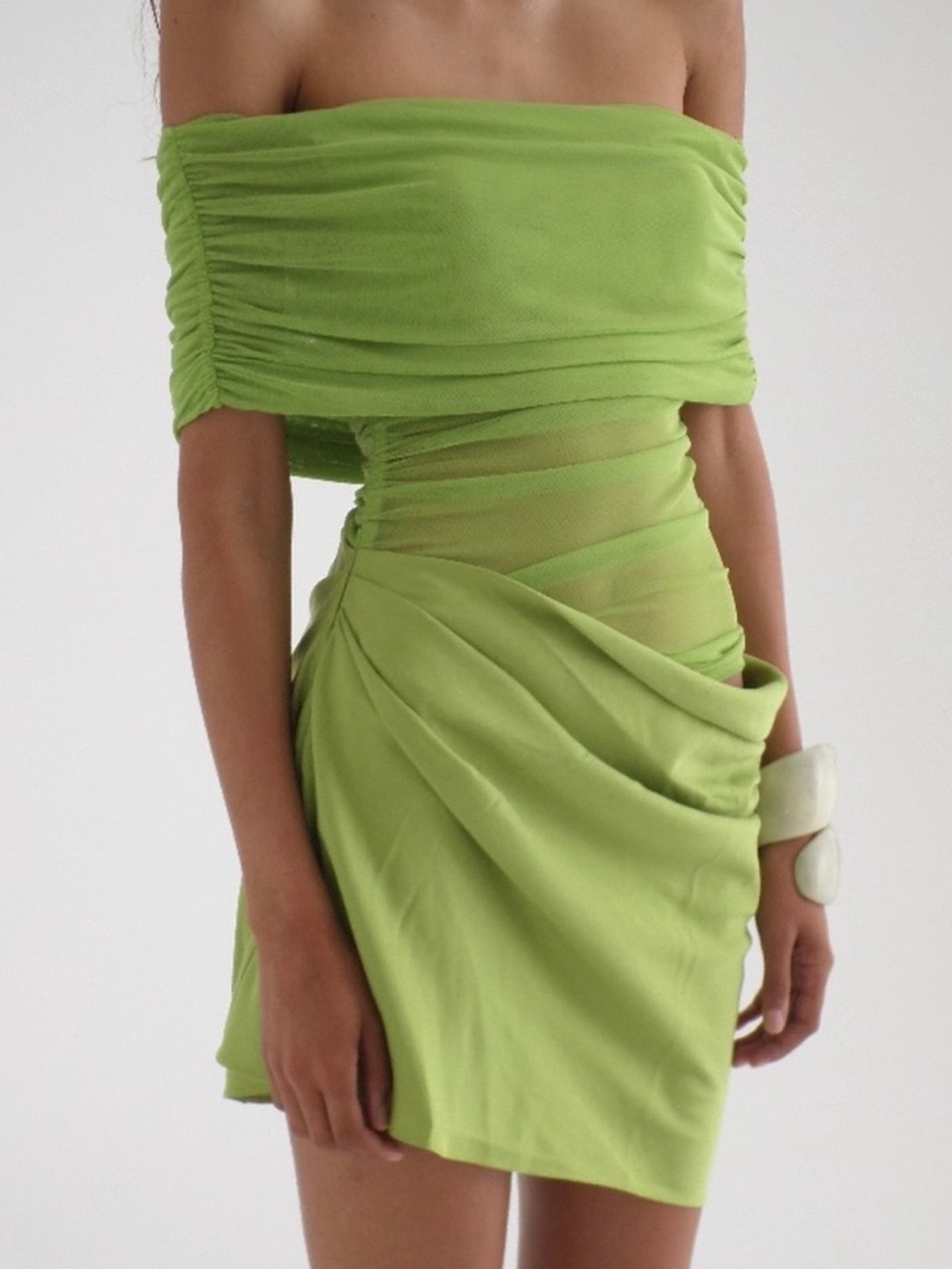 Olive Green Ruched Mini Skirt - Women